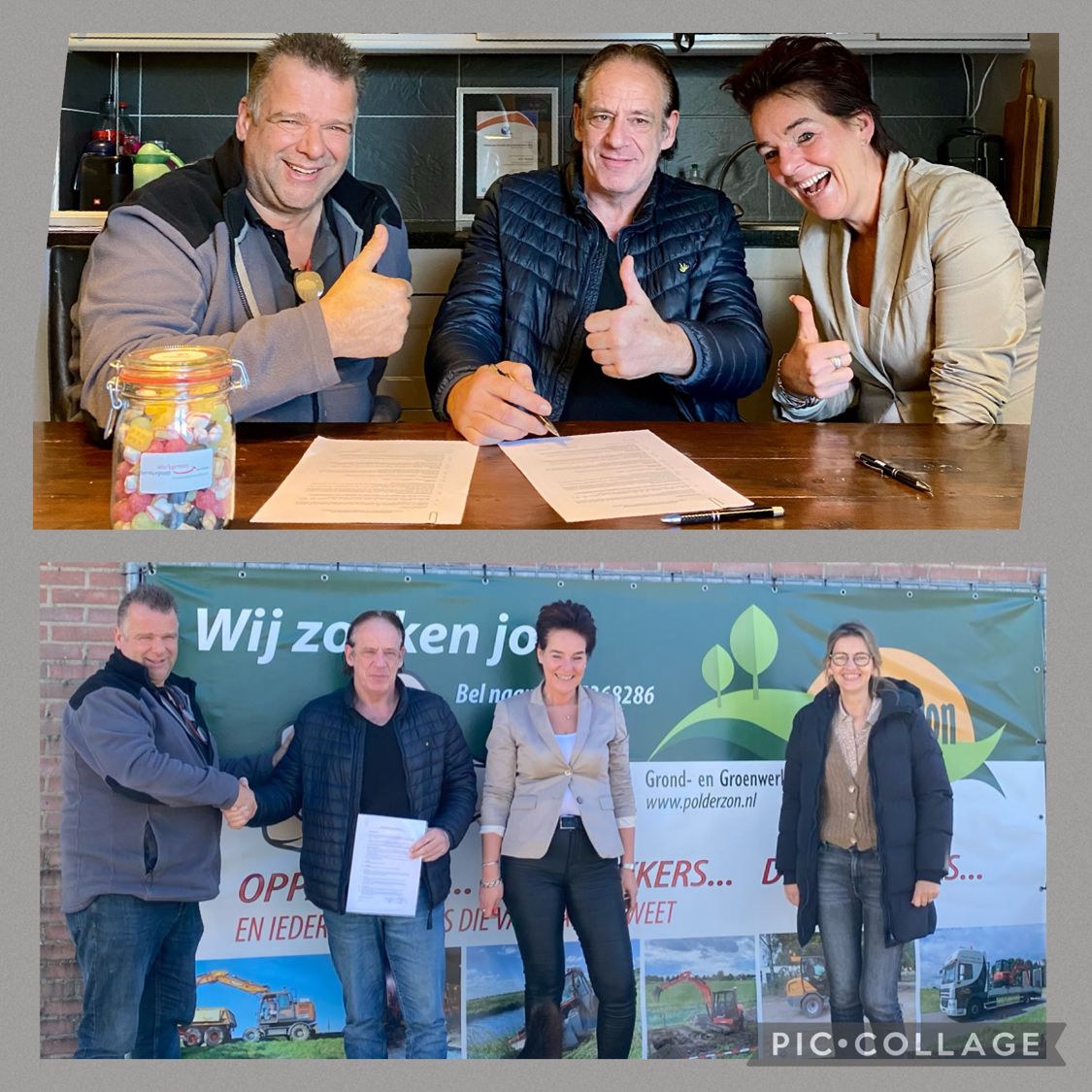 De collega's van Peter samen met Peter op de foto