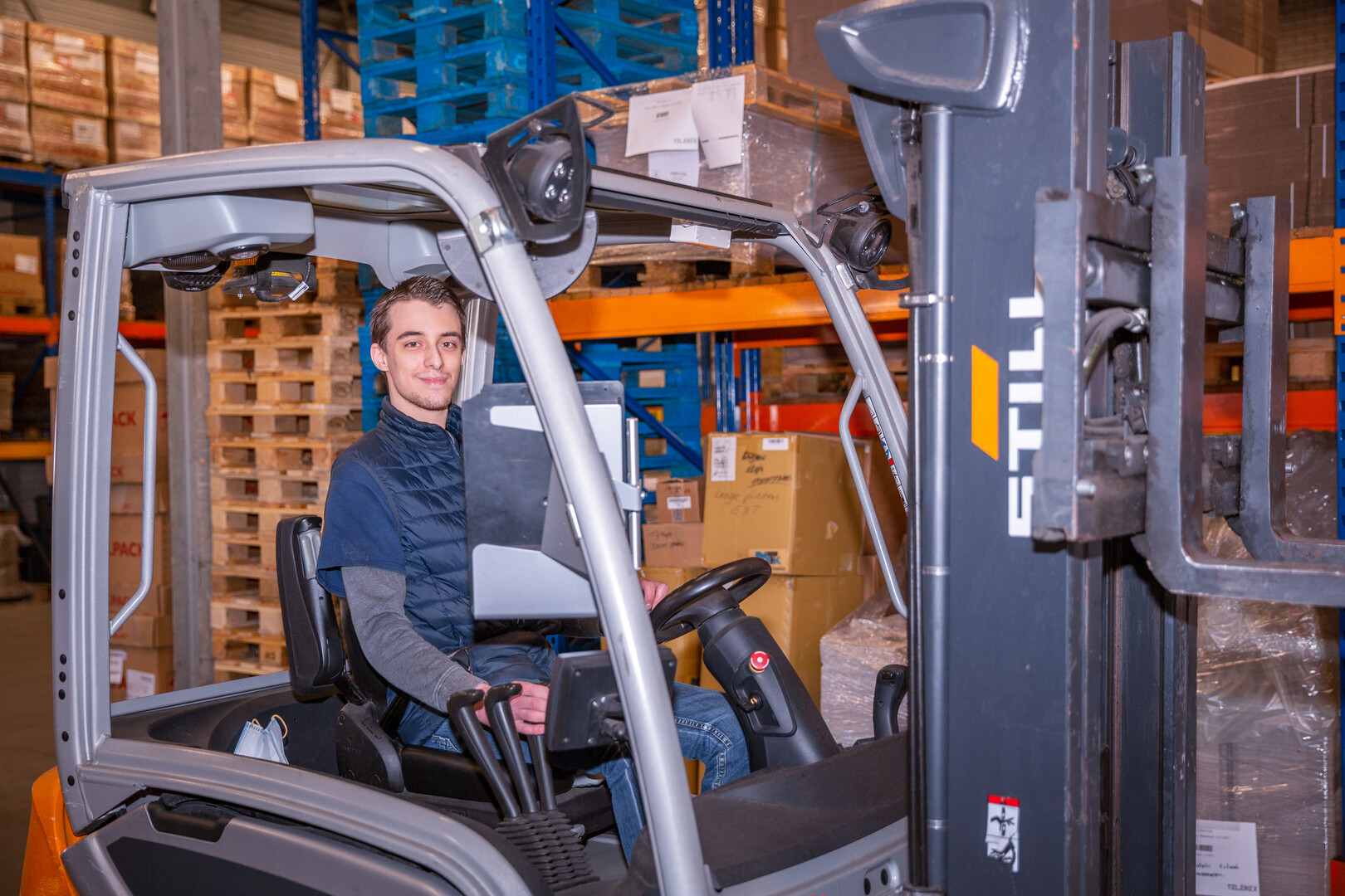 Kevin op vorkheftruck